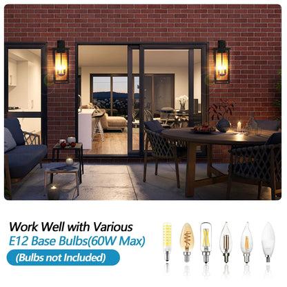 Outdoor Wall Lantern – Black Iron Frame, Frosted Glass & 4x E12 Sockets | Weatherproof Wall Sconce