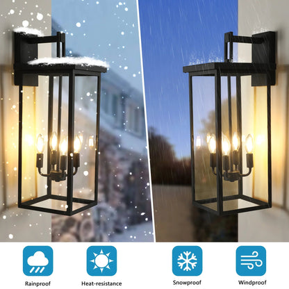 Outdoor Wall Lantern – Black Iron Frame, Frosted Glass & 4x E12 Sockets | Weatherproof Wall Sconce