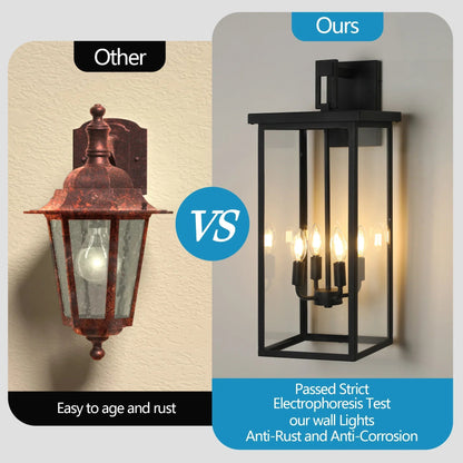 Outdoor Wall Lantern – Black Iron Frame, Frosted Glass & 4x E12 Sockets | Weatherproof Wall Sconce