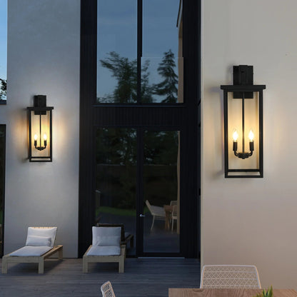 Outdoor Wall Lantern – Black Iron Frame, Frosted Glass & 4x E12 Sockets | Weatherproof Wall Sconce
