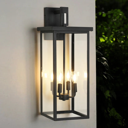 Outdoor Wall Lantern – Black Iron Frame, Frosted Glass & 4x E12 Sockets | Weatherproof Wall Sconce