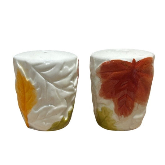 Fall Leaf White Ceramic Salt & Pepper Shaker Set