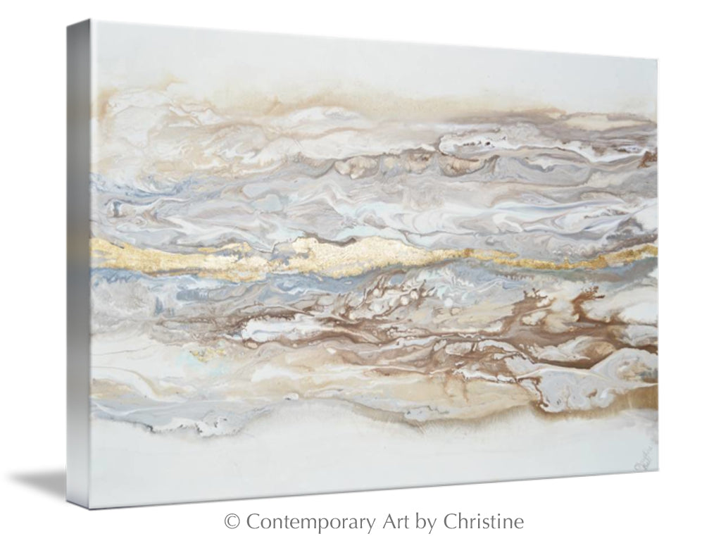 Framed Canvas Print of Abstract Coastal Painting Neutral