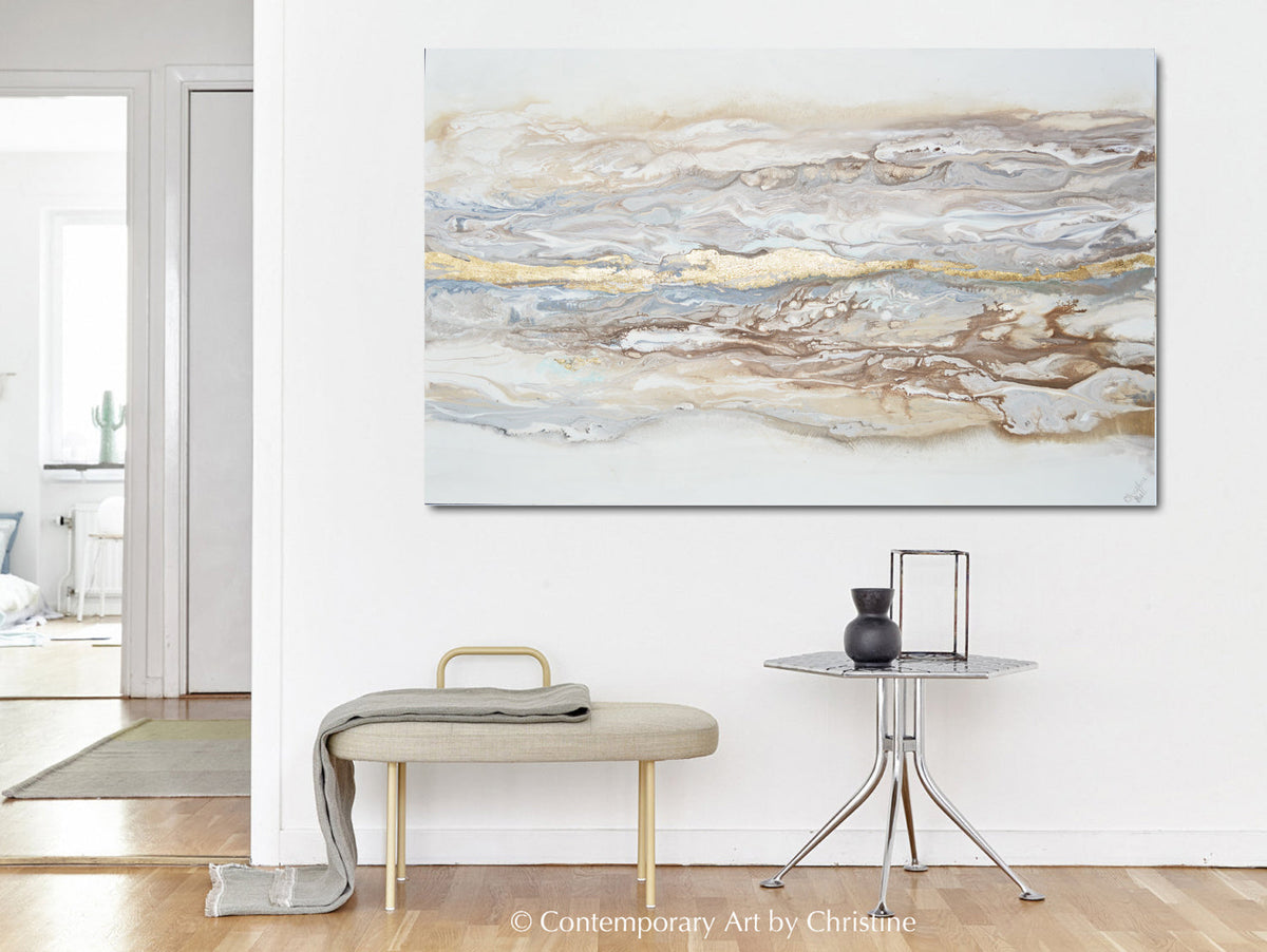 Framed Canvas Print of Abstract Coastal Painting Neutral