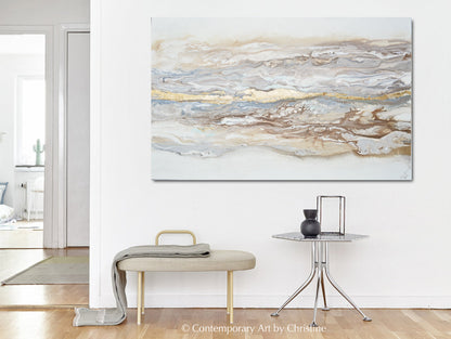Framed Canvas Print of Abstract Coastal Painting Neutral