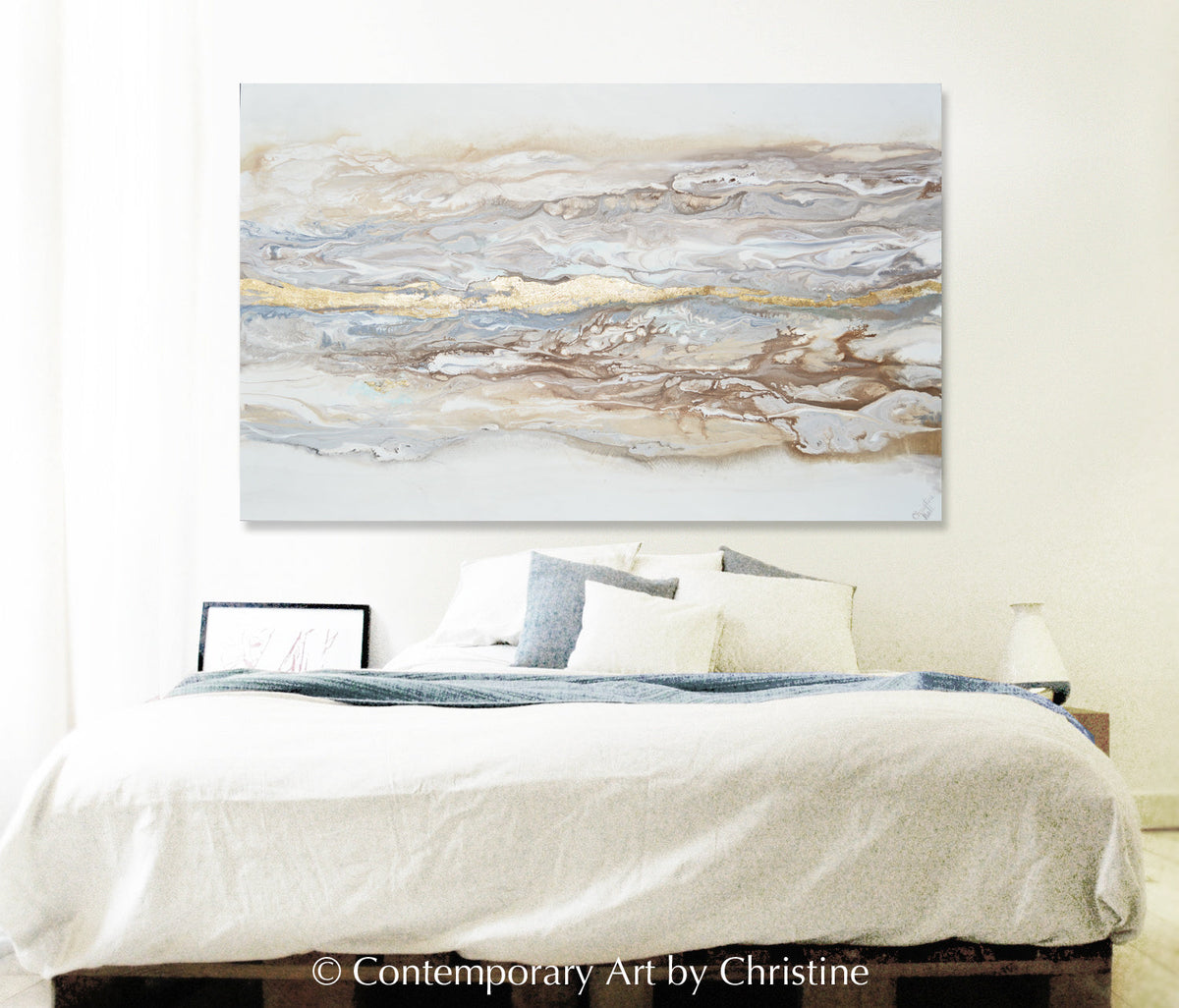 Framed Canvas Print of Abstract Coastal Painting Neutral