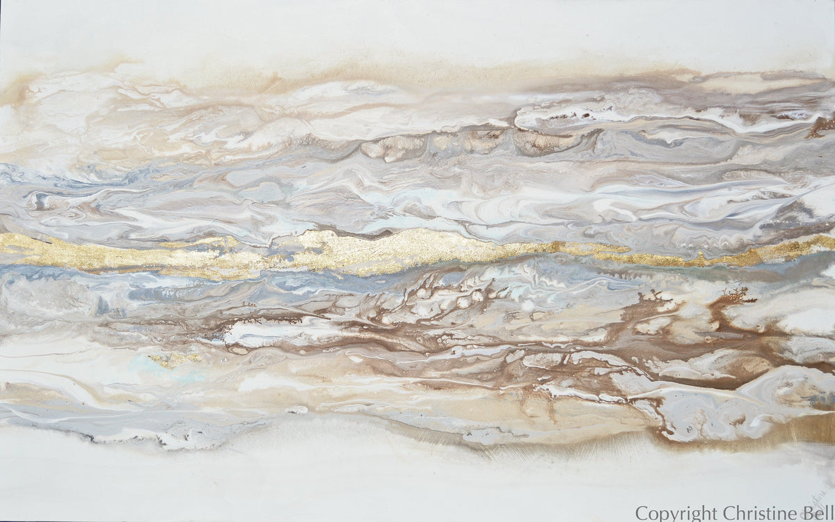Framed Canvas Print of Abstract Coastal Painting Neutral
