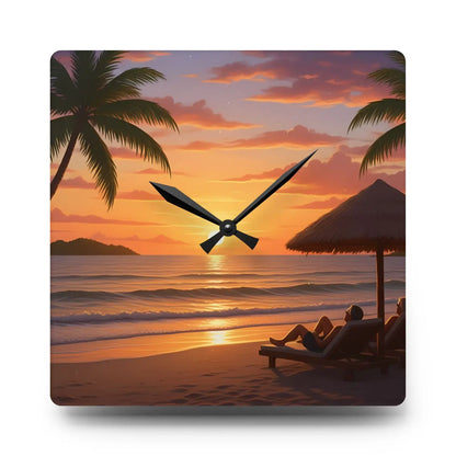 DipaliZ Tropical Sunset Beach Wall Clock Glossy Acrylic