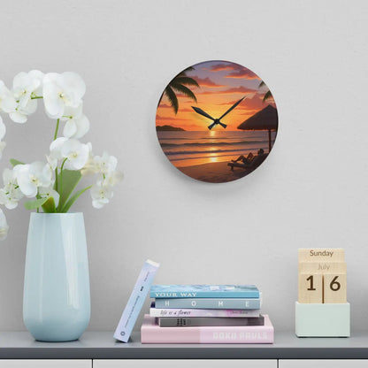 DipaliZ Tropical Sunset Beach Wall Clock Glossy Acrylic