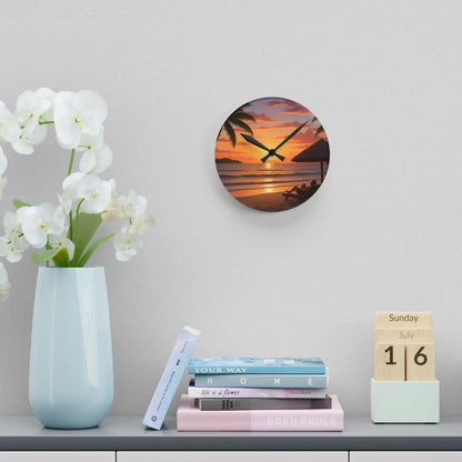 DipaliZ Tropical Sunset Beach Wall Clock Glossy Acrylic