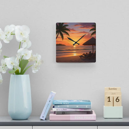 DipaliZ Tropical Sunset Beach Wall Clock Glossy Acrylic