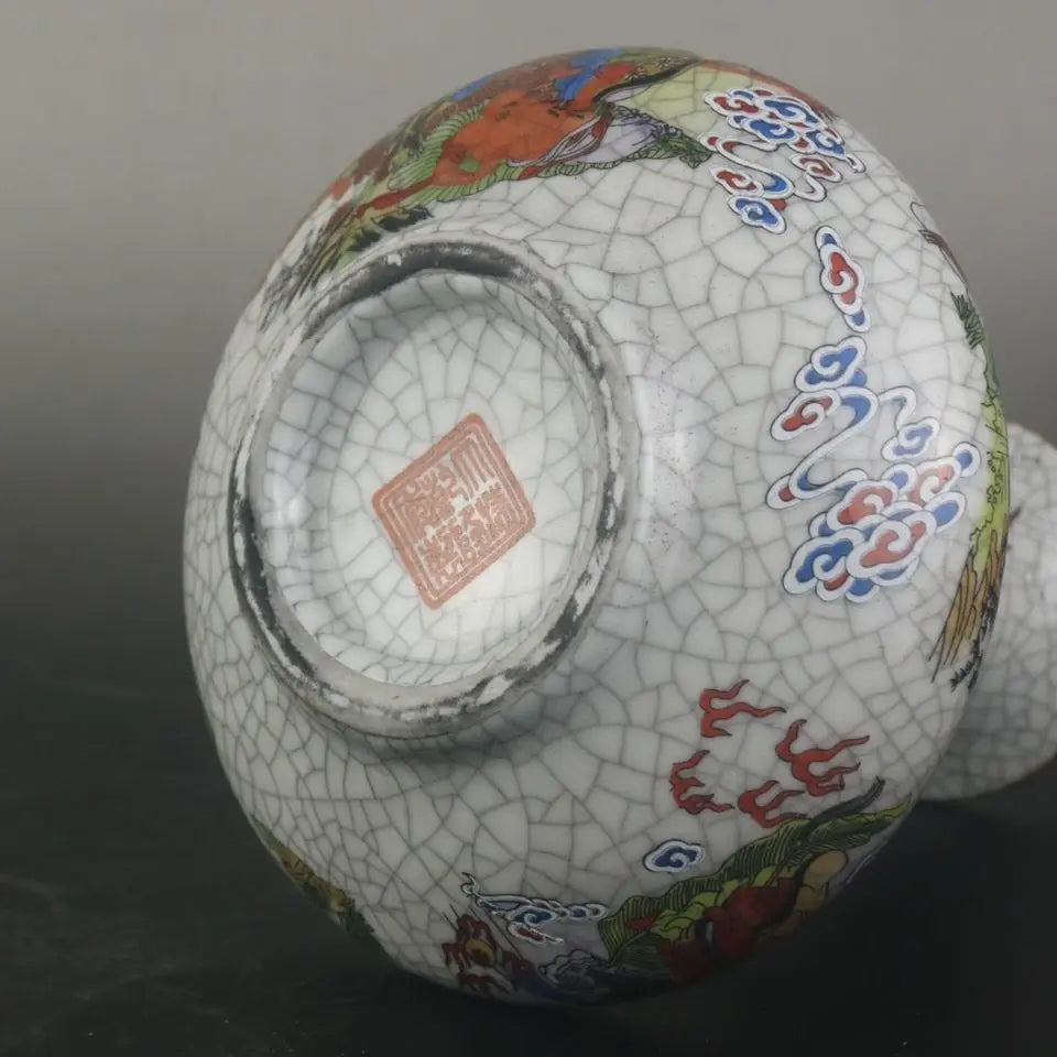 Qianlong Qing Dynasty Style Pastel 18 Buddhist Saints Flat Vase