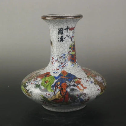 Qianlong Qing Dynasty Style Pastel 18 Buddhist Saints Flat Vase
