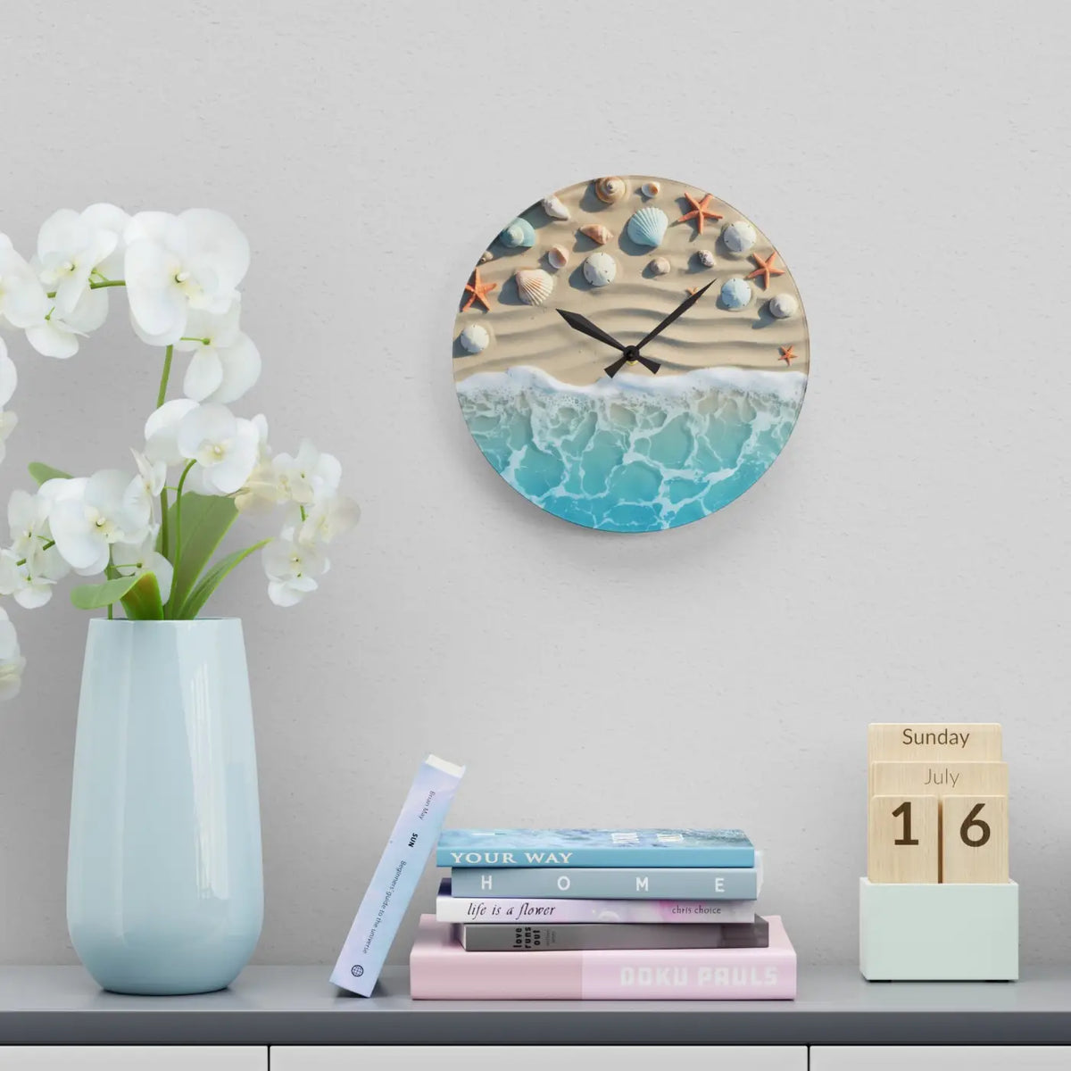 DipaliZ Beach Shore Acrylic Wall Clock Coastal Decor 12in