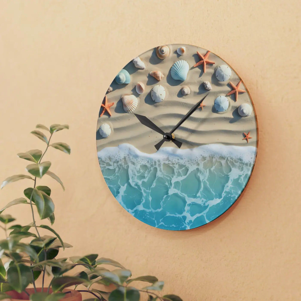 DipaliZ Beach Shore Acrylic Wall Clock Coastal Decor 12in
