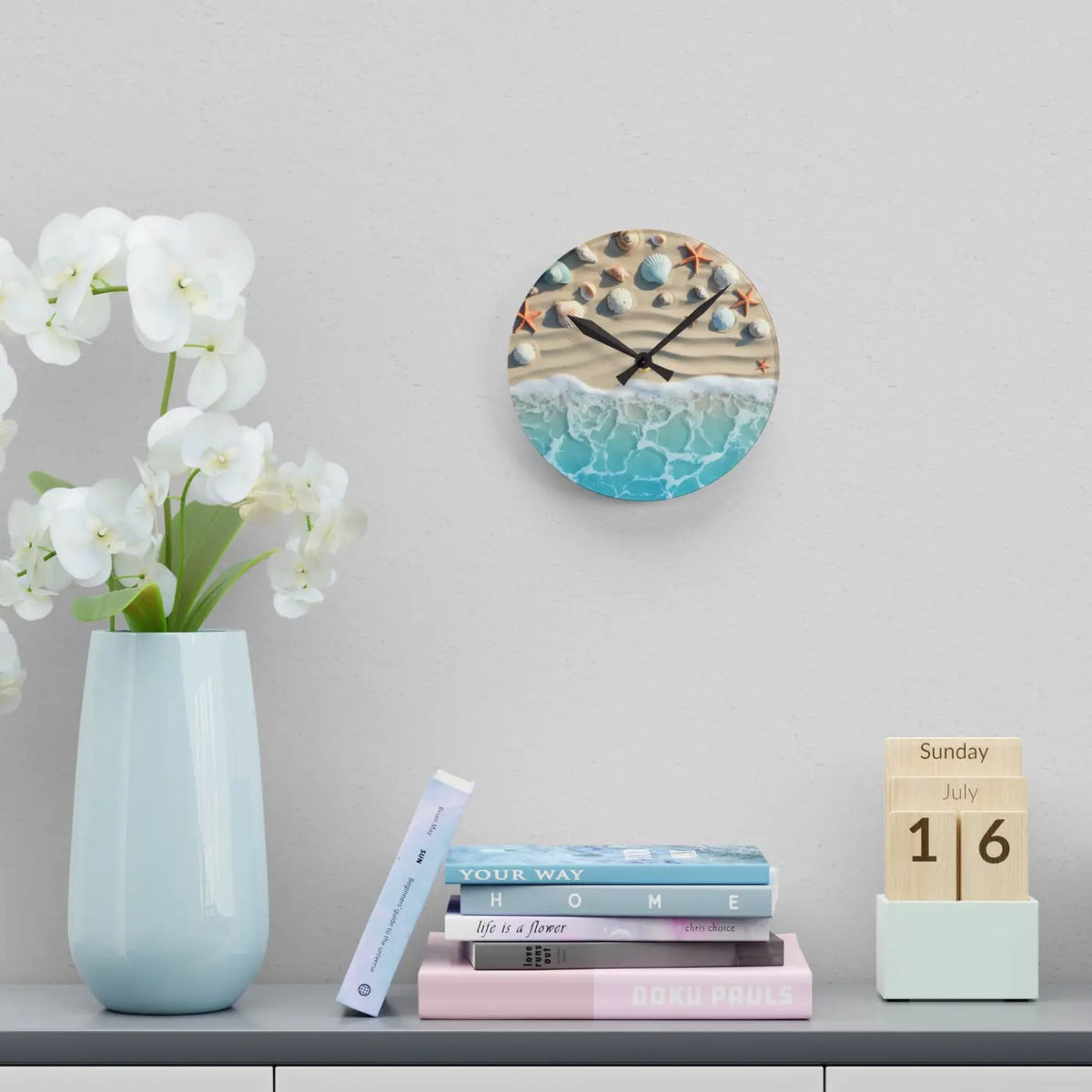 DipaliZ Beach Shore Acrylic Wall Clock Coastal Decor 12in