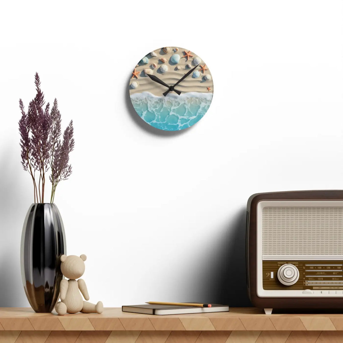 DipaliZ Beach Shore Acrylic Wall Clock Coastal Decor 12in