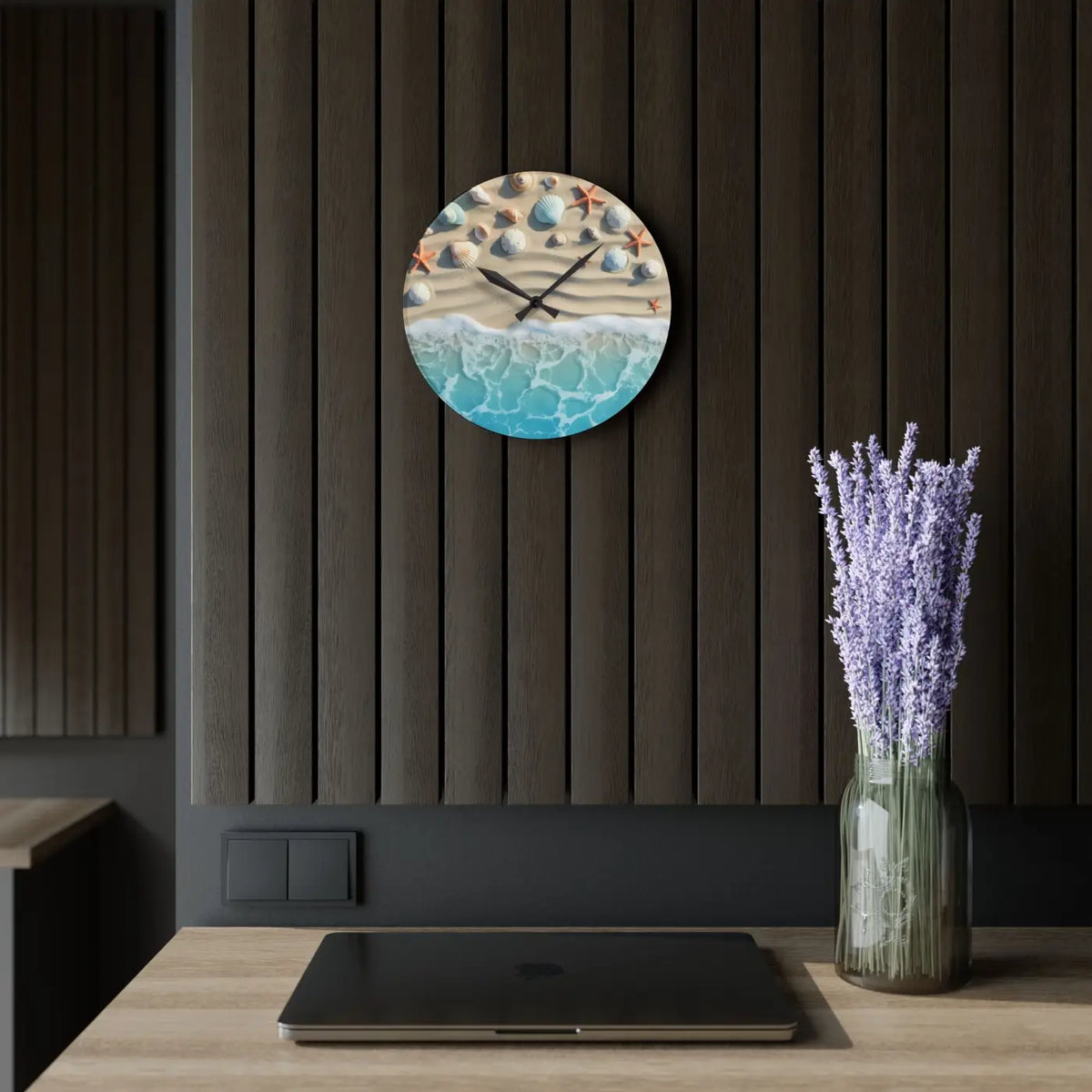 DipaliZ Beach Shore Acrylic Wall Clock Coastal Decor 12in