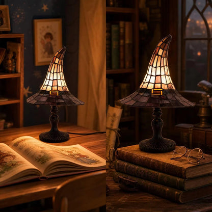 Wizard Hat Resin Accent Lamp with Vintage Stained Glass Effect