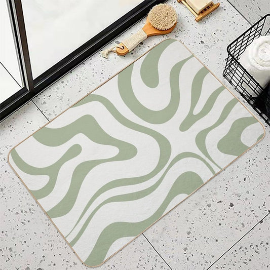 Liquid Swir Pattern in Sage Green Non-Slip Bath Mat