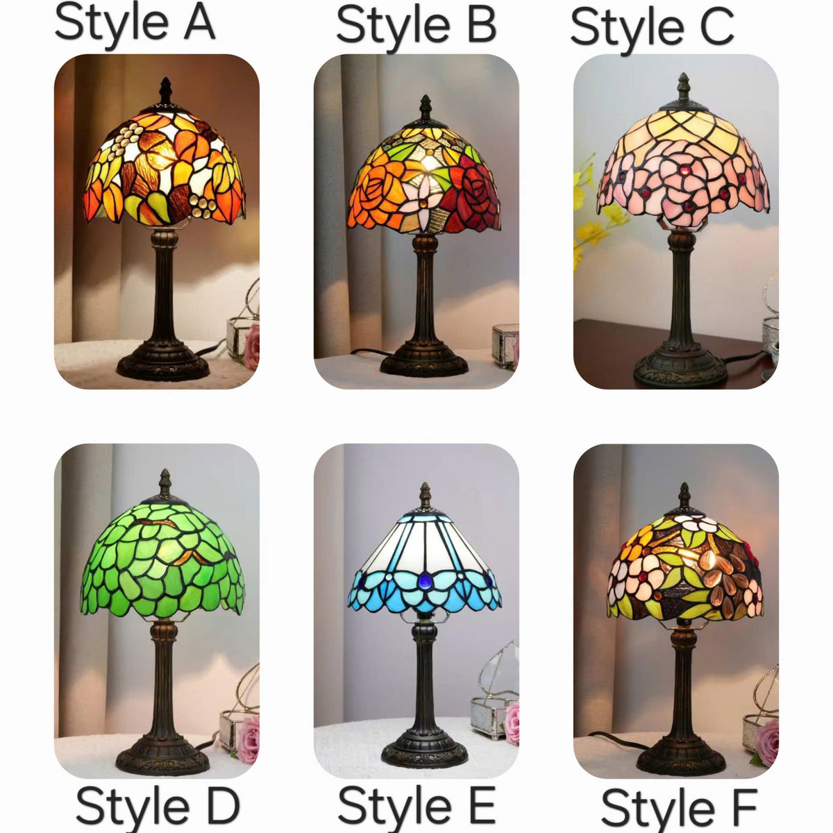 Vintage Tiffany Stained Glass Grapevine Table Lamp | Vintage Art Glass Desk Light