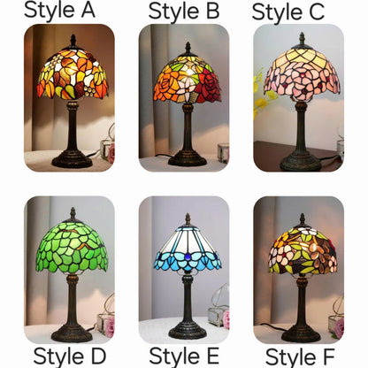 Vintage Tiffany Stained Glass Grapevine Table Lamp | Vintage Art Glass Desk Light