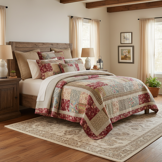 Floral Cotton Patchwork Quilt Set