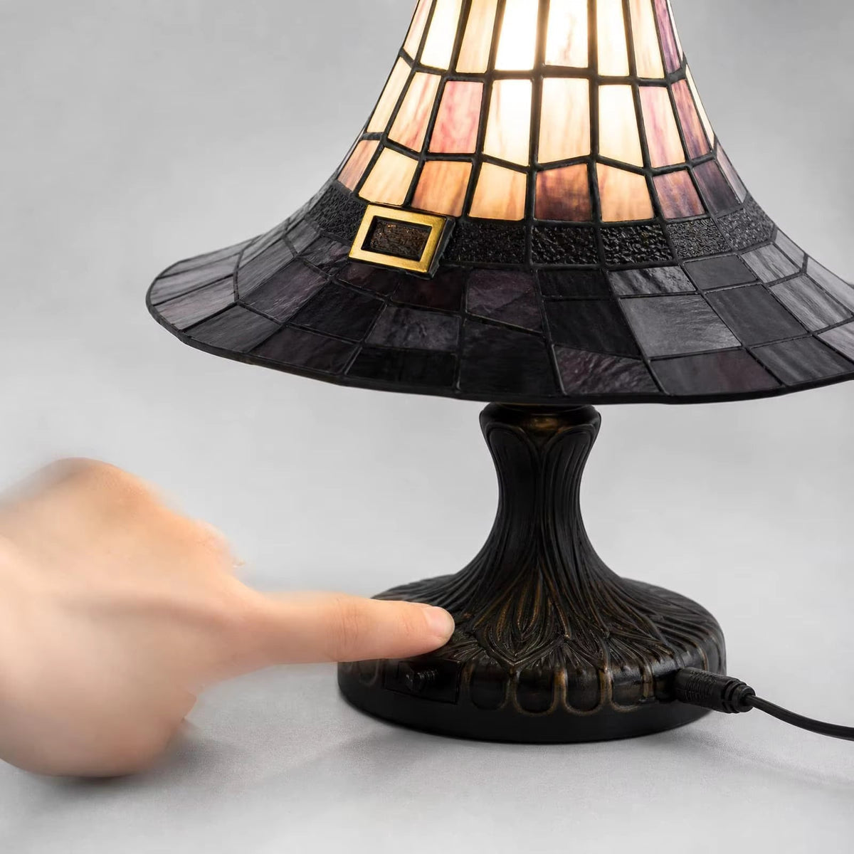 Wizard Hat Resin Accent Lamp with Vintage Stained Glass Effect