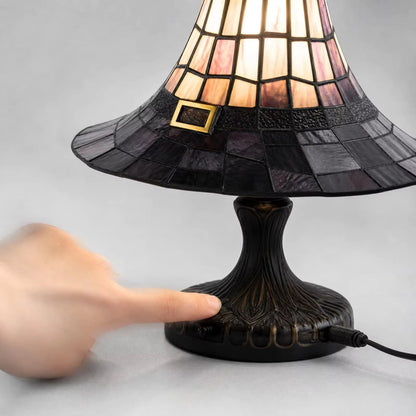 Wizard Hat Resin Accent Lamp with Vintage Stained Glass Effect