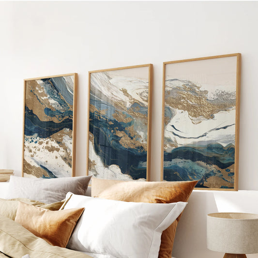 Gold & Blue 3 Piece Wall Art