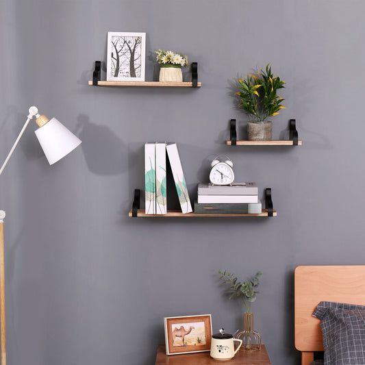Floating Shelves, Long Wall (Set of 3), Natural Wood
