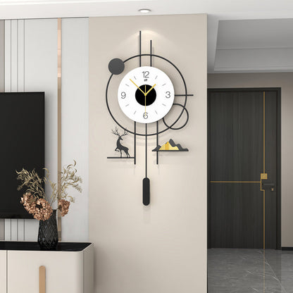 Modern Geometric Wall Clock Minimalist Metal Decor With Pendulum Design