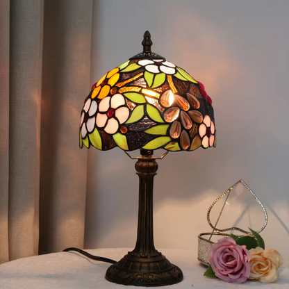 Vintage Tiffany Stained Glass Grapevine Table Lamp | Vintage Art Glass Desk Light