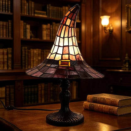 Wizard Hat Resin Accent Lamp with Vintage Stained Glass Effect