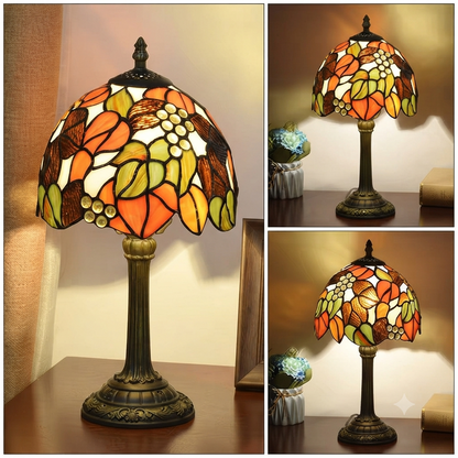 Vintage Tiffany Stained Glass Grapevine Table Lamp | Vintage Art Glass Desk Light