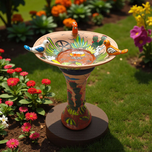 Hand-Painted Terracotta Bird Bath