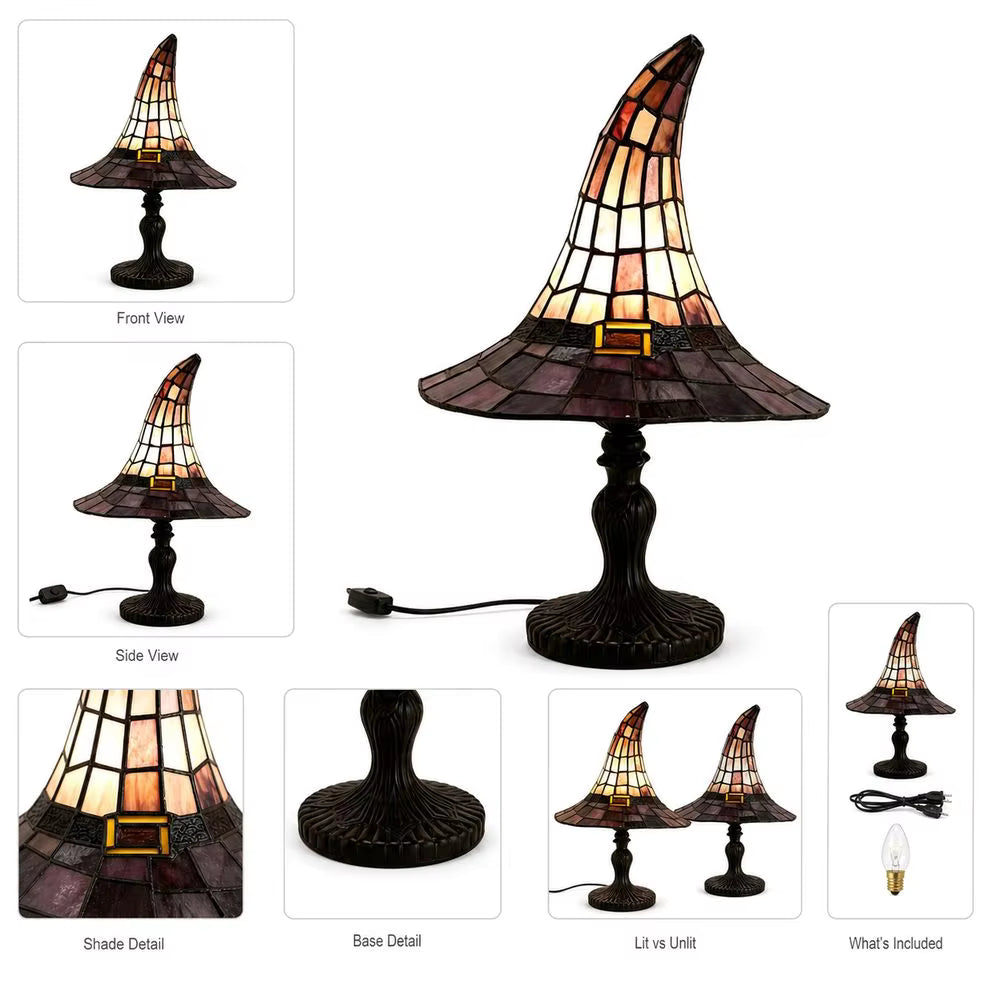 Wizard Hat Resin Accent Lamp with Vintage Stained Glass Effect