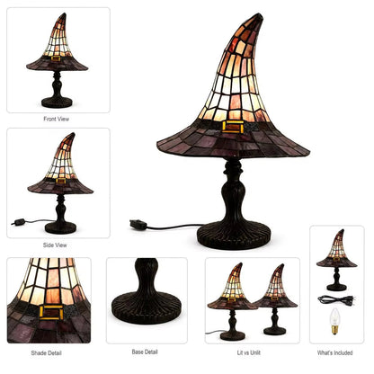 Wizard Hat Resin Accent Lamp with Vintage Stained Glass Effect