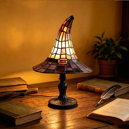 Wizard Hat Resin Accent Lamp with Vintage Stained Glass Effect