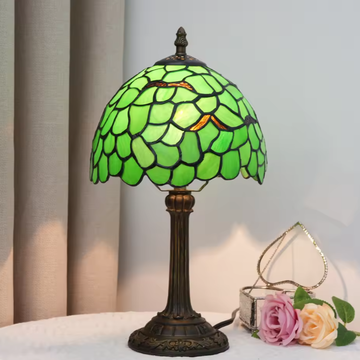 Vintage Tiffany Stained Glass Grapevine Table Lamp | Vintage Art Glass Desk Light