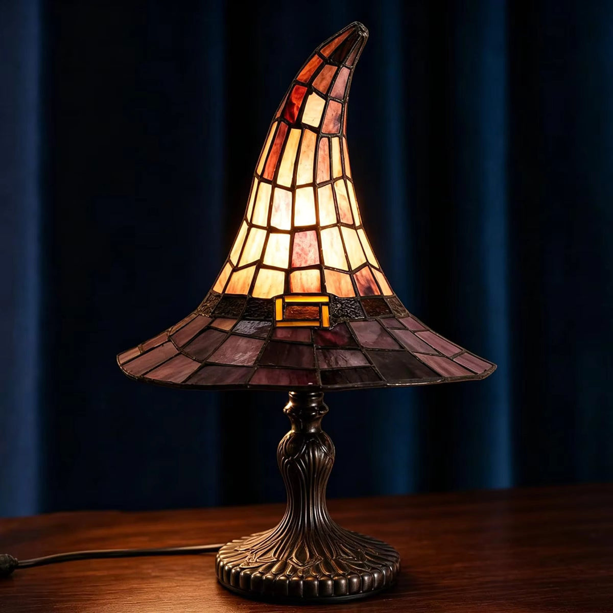 Wizard Hat Resin Accent Lamp with Vintage Stained Glass Effect