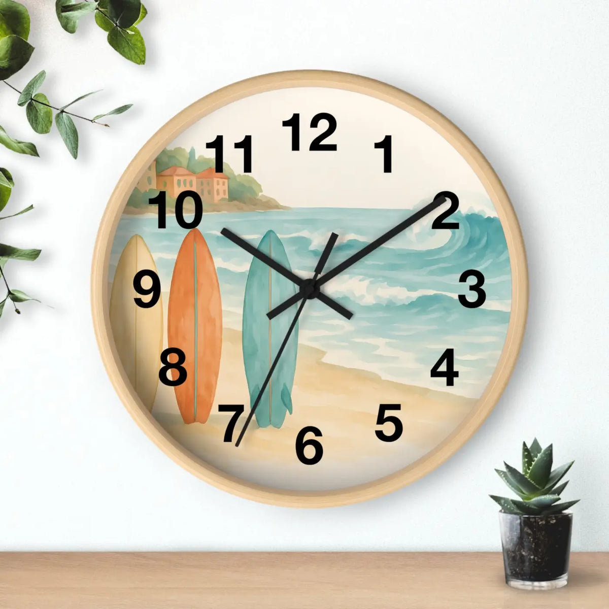 DipaliZ Vintage Surfboards Wall Clock Wood 12 Inch