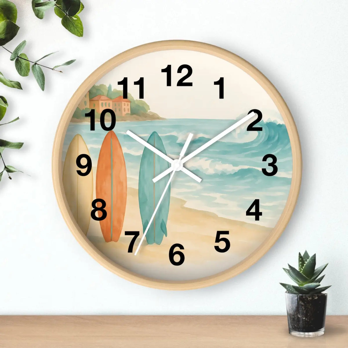 DipaliZ Vintage Surfboards Wall Clock Wood 12 Inch