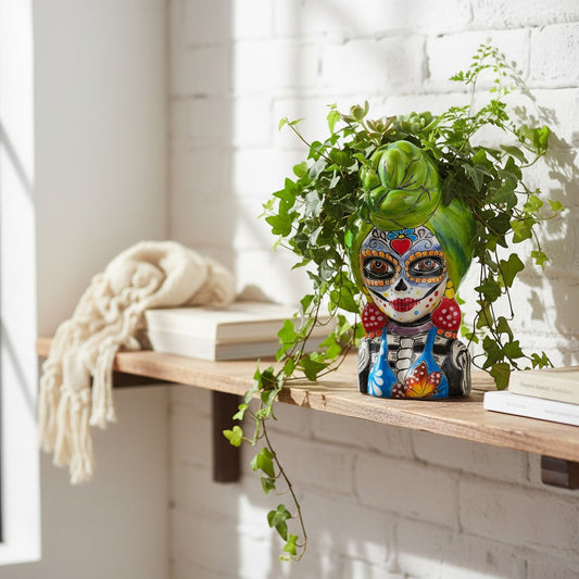 Talavera Skull Lady Planter