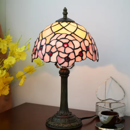Vintage Tiffany Stained Glass Grapevine Table Lamp | Vintage Art Glass Desk Light
