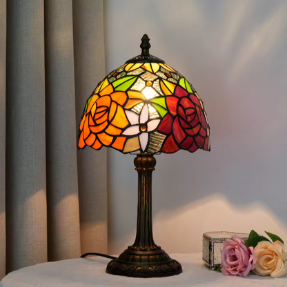 Vintage Tiffany Stained Glass Grapevine Table Lamp | Vintage Art Glass Desk Light