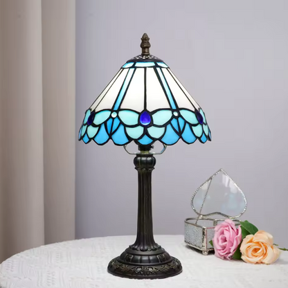 Vintage Tiffany Stained Glass Grapevine Table Lamp | Vintage Art Glass Desk Light