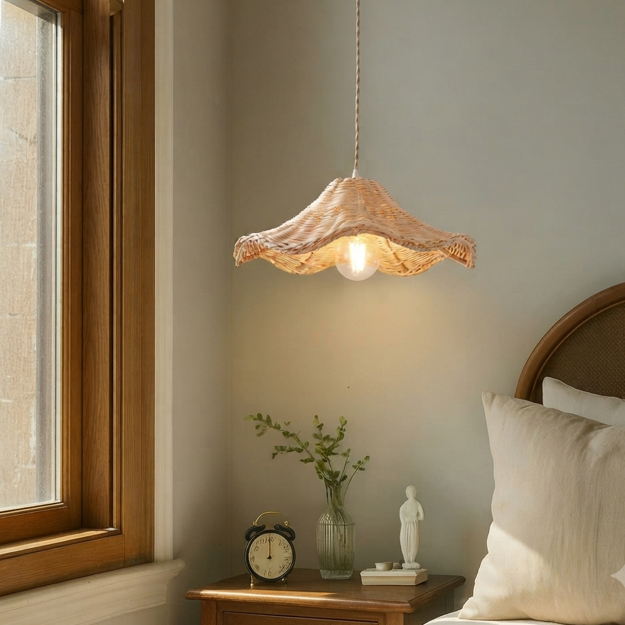Witch Hat Rattan Pendant Light - Modern Boho Hanging Lamp